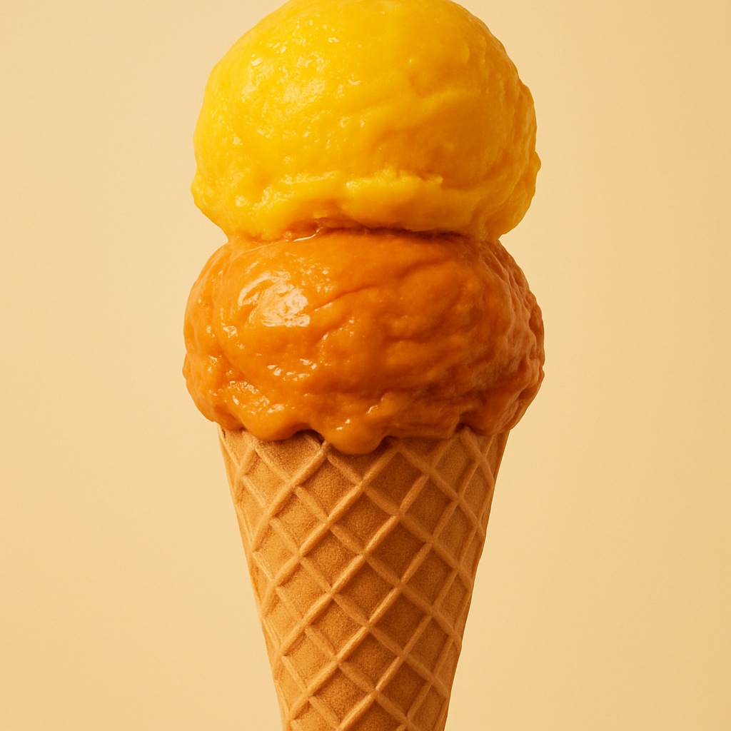 A waffle cone with two scoops of Birb gelato